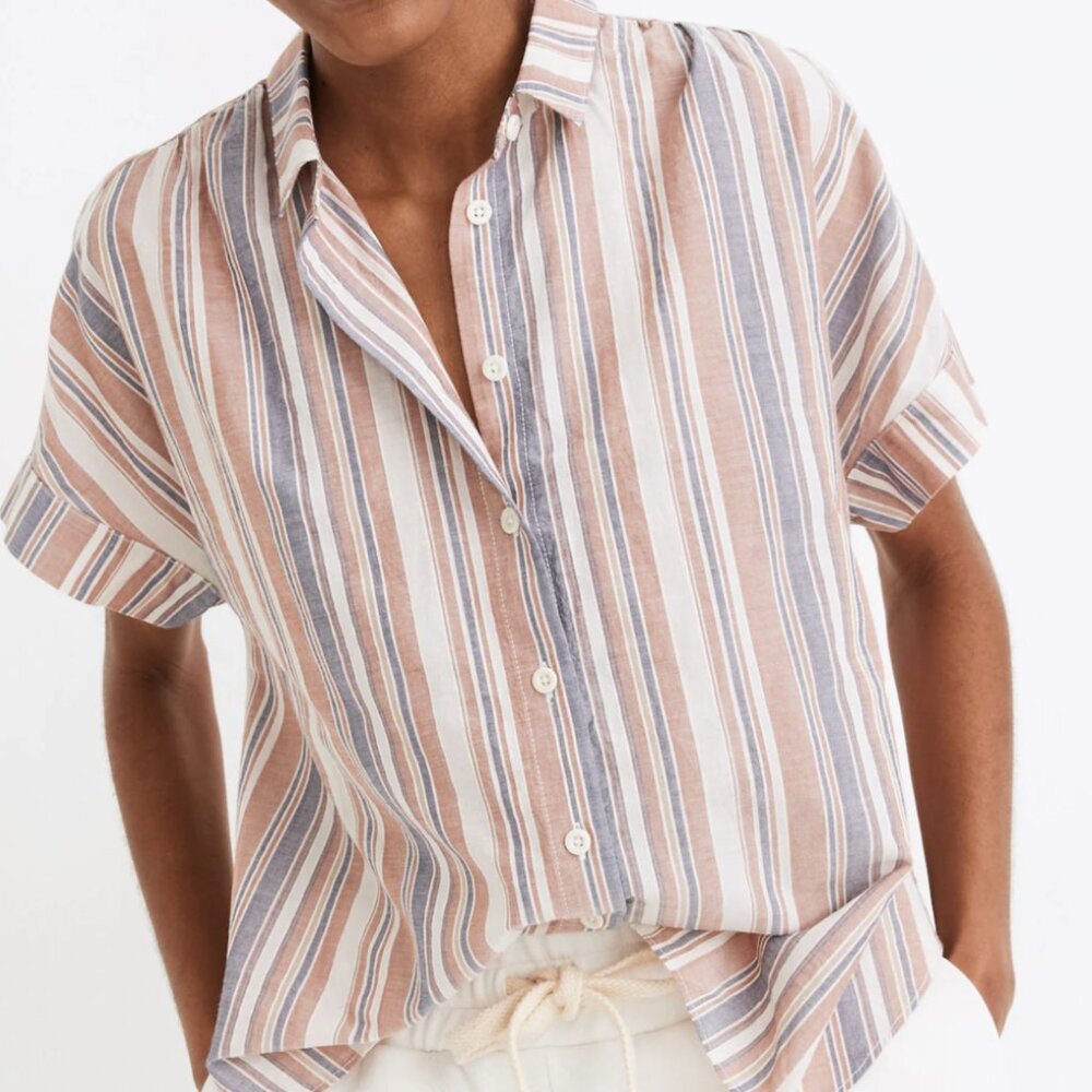 Madewell Linen-Blend Hilltop Shirt in Rainbow Stripe